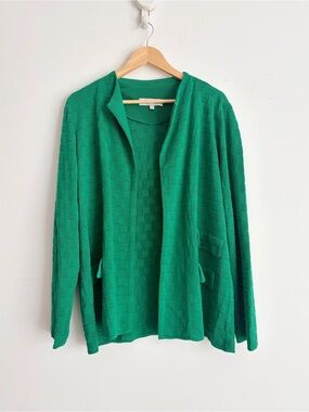 Vintage 90s Misook Woman Emerald Mod Textured Knit 2PC Twin Set 2X